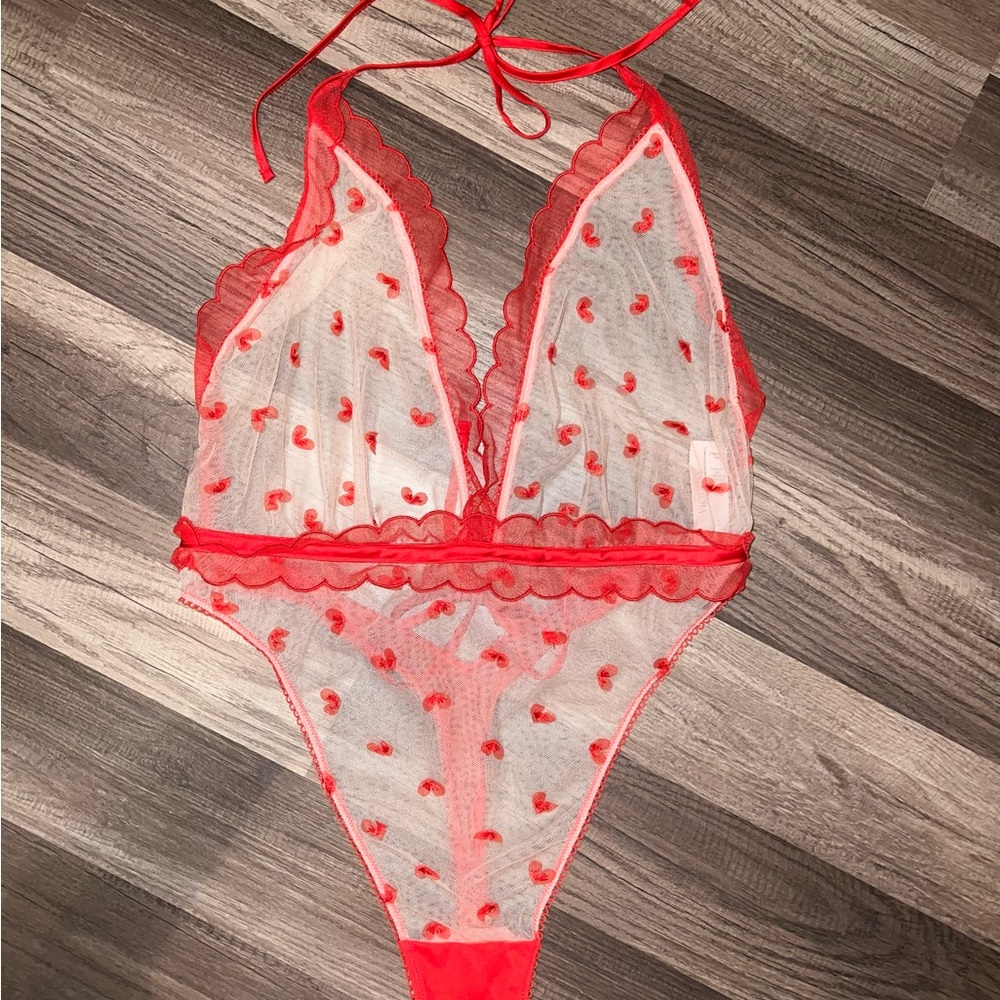 Victoria's Secret Red Sheer Heart Chemise